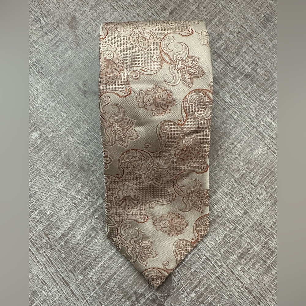 Canali Men’s silk tie taupe & gold flower print